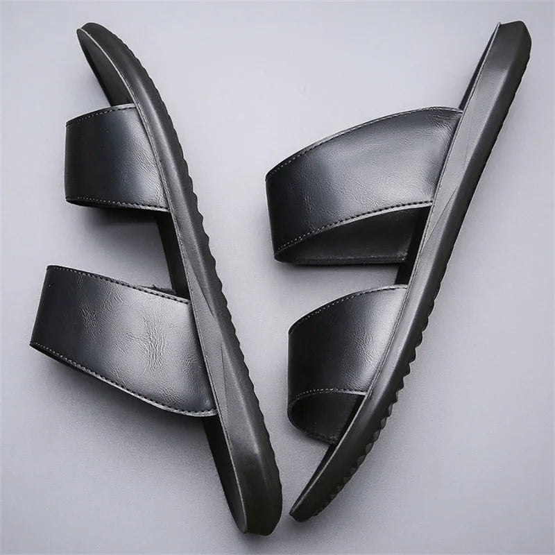 Slippers for Men Luxury Brand Leather Casual Slippers 2025 Summer New Beach Slippers for Men Non Slip Flat Sandals Large Size48