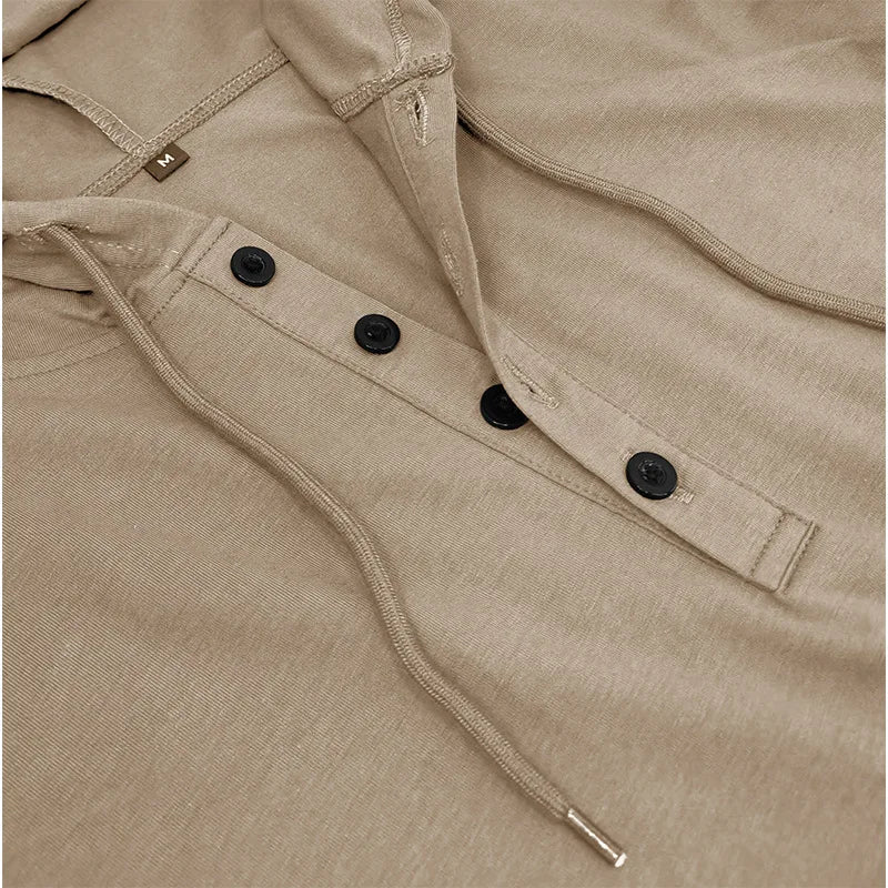 Men's Short-sleeved T-shirts for Sports and Fitness American-style Henley Shirt Hooded Top