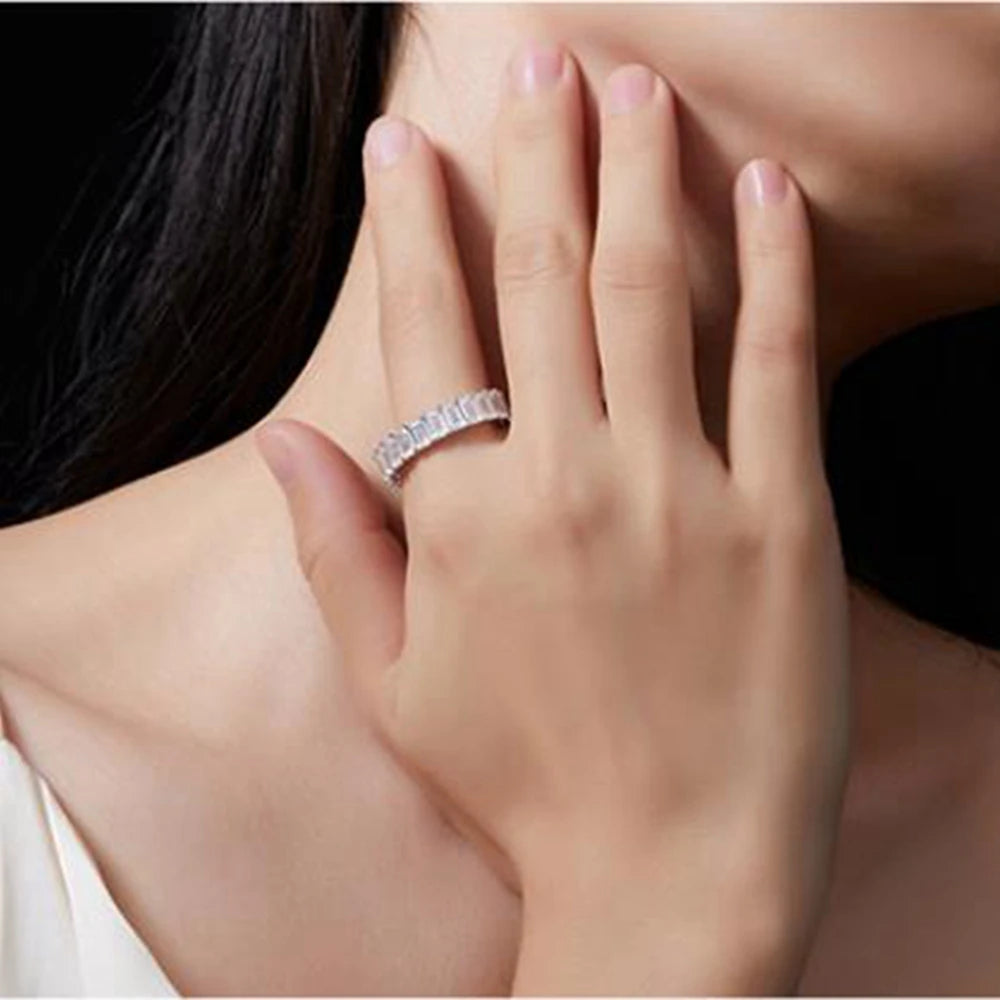 Wong Rain 925 Sterling Silver Emerald Cut 3*4 MM Lab Sapphire Gemstone Wedding Party Row Rings Fine Jewelry Band Gifts Wholesale