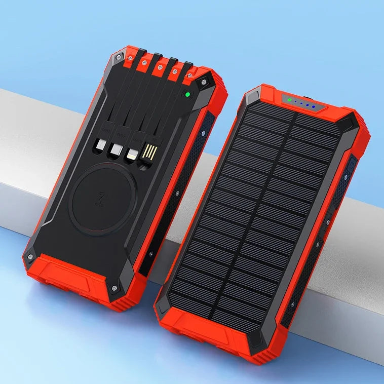 Waterproof Outdoor Solar Battery Power Bank Big Capacity 20000Mah 30000mah Emergency Wireless Power Banks with 4 Lines Universal