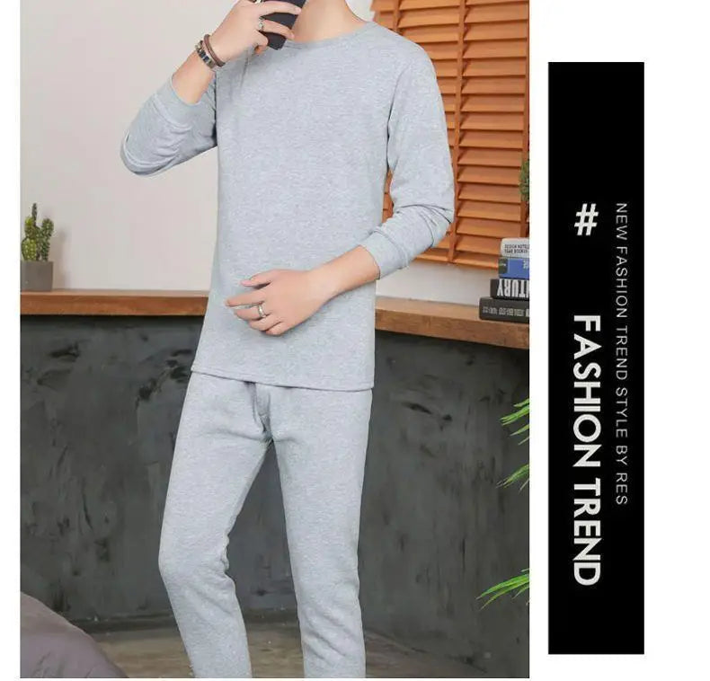 Men's round Ne Thiened Warm Underwear Set Youth Autumn Winter Thermal Clothing Long Sve Pants Home Clothes Innerwear