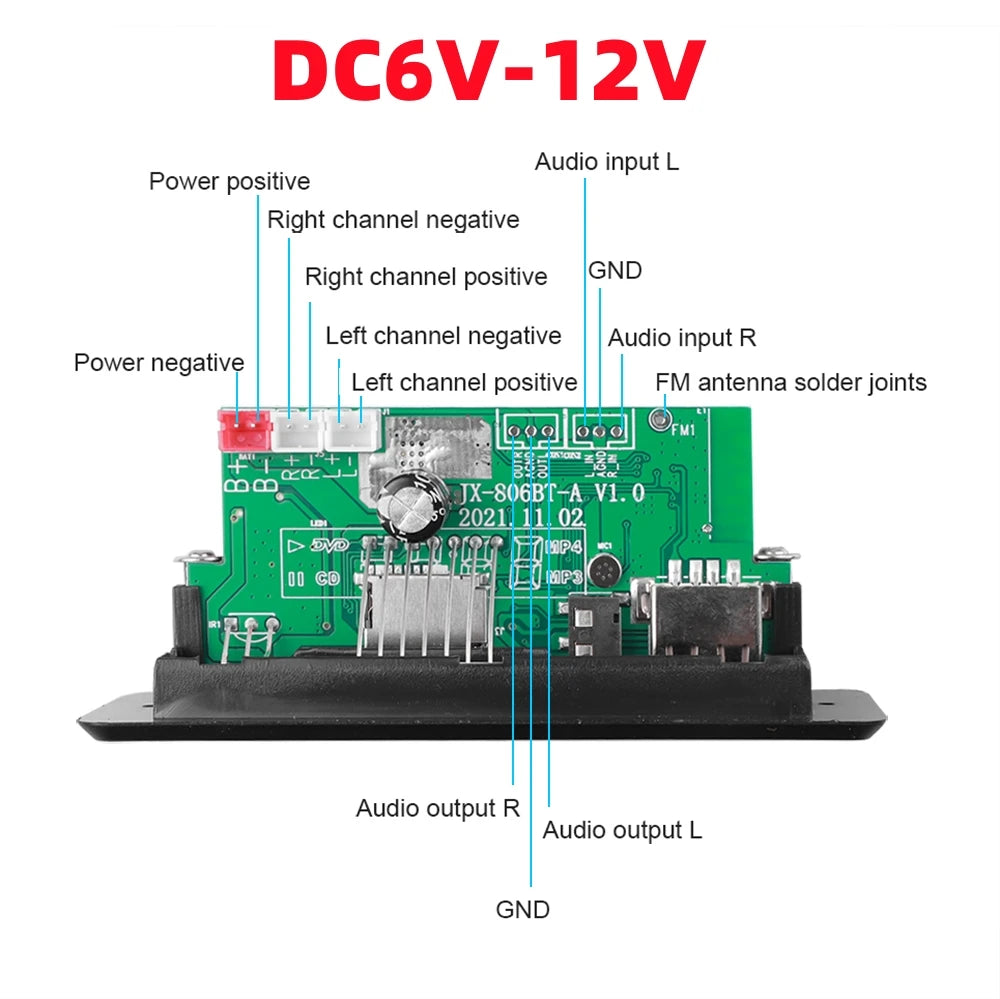 Handsfree 50W amplifier MP3 Decoder Board Color Screen DC 12V Bluetooth V5.0 Car MP3 Player USB Recording Module FM AUX Radio