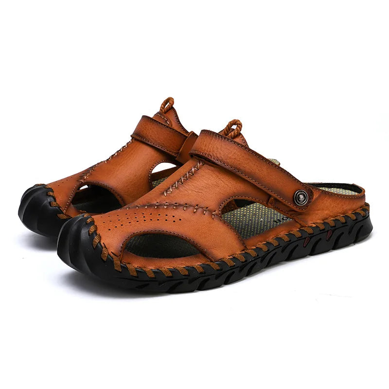 2023 Sandals Summer Men Leather  Classic Men Shoes Slippers Soft Sandals Men Roman Comfortable Outdoor Walking Footwear