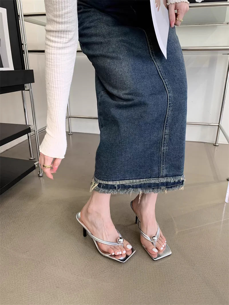 Women High Heels Slippers Designer Heeled Sandals Elegant Shoes Woman Summer 2025 Trend Fashion Fliop Flops Casual Slides Mujer