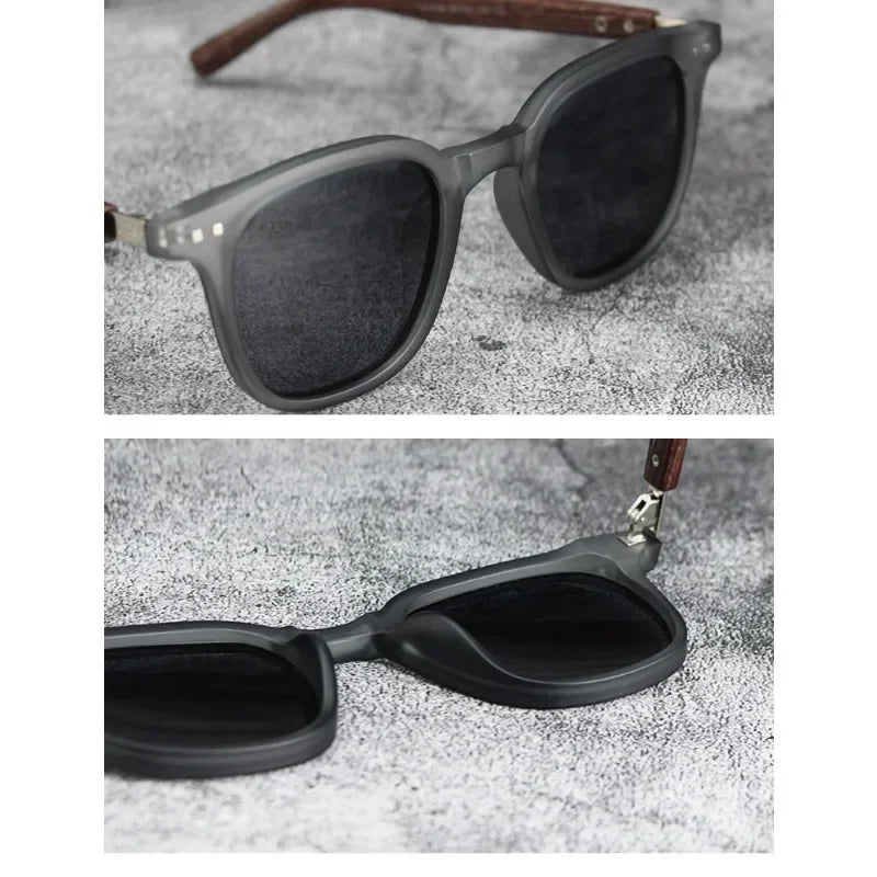 Sunglasses for Men Women Trendy Retro Wood Grain Polarized UV Protection Eyewear Cycling Outdoor Street Photography Sunglasses