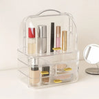Drawer Style Cosmetics Storage Box with Lid and Handle Clear Skincare Display Cases Dustproof Multilayer Makeup Storage Rack