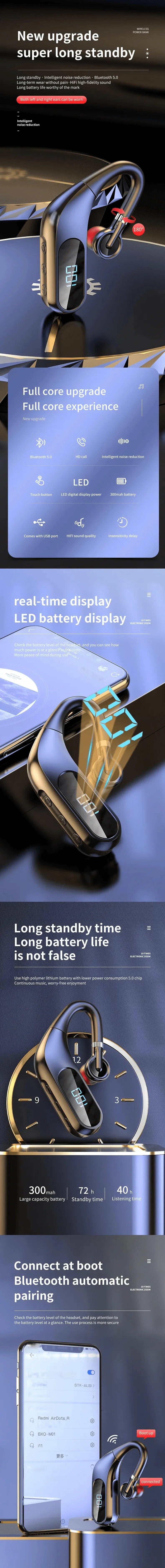 Bluetooth Headphones with Real-time Digital Display HD Sound Quality Durable Endurance with Painless Sports Headphones