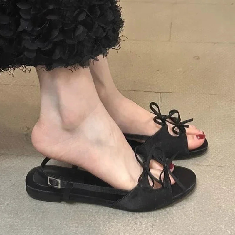 Flats Women Sandals Bow Designer Shoes Woman Slippers Summer 2025 New Casual  Walking Slides Fashion Dress Sandalias De Mujer