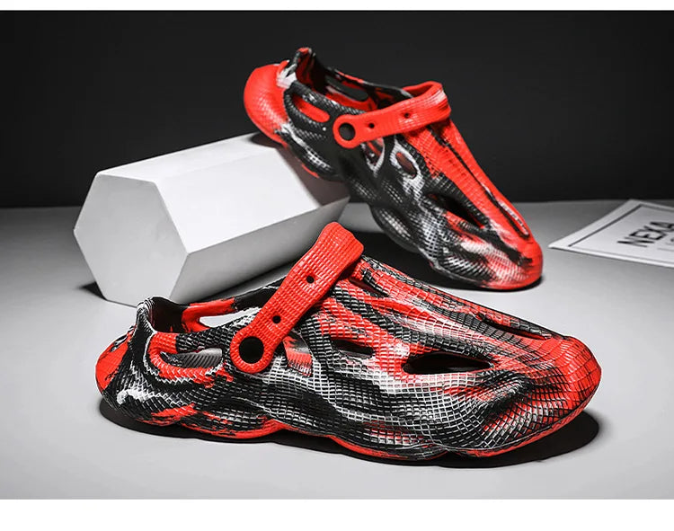 Men's Slippers New 2025 Platform Sandals for Men Anti-slip Mens Shoes Man Wearing Outside Summer Hollow Breathable Flat Pvc