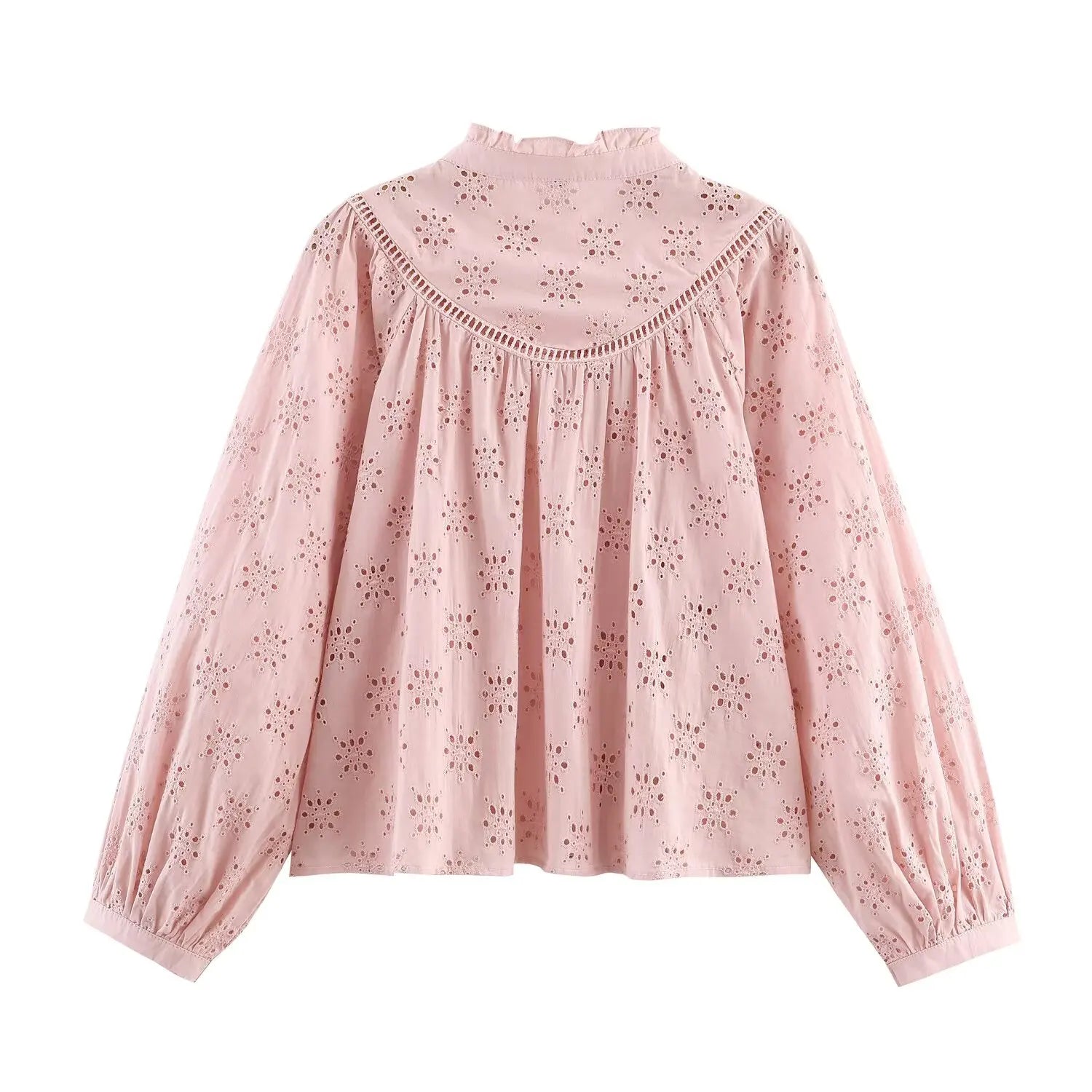 Women's 2025 new fashion casual versatile hollow embroidery shirt retro long sleeved button up women's shirt chic top