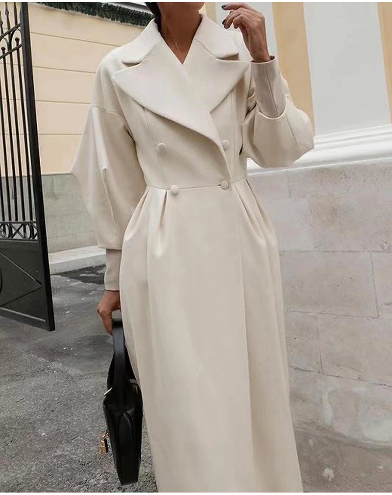 Winter Coat For Women Fashion Solid Loose Lapel Double Breasted Trench Vintage Long Sleeve Jackets Warm Thick Woman New In Coats