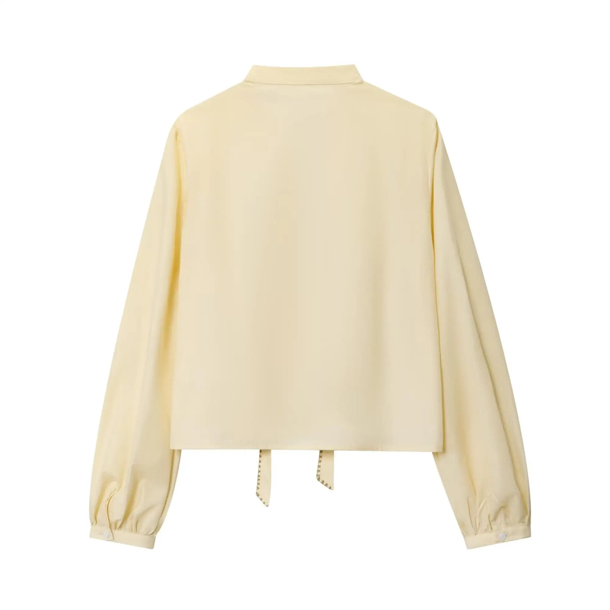 Women Striped Printed Lace-Up Shirt With Bow New Puff Long Sleeves V-Neck Hollow Out Blouses Sweet Ladies Fashion Tops