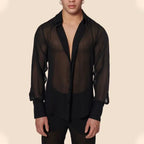 Summer Shirts for Men Black Thin Sheer Mens Shirt Breathable Casual Top Night Show Men