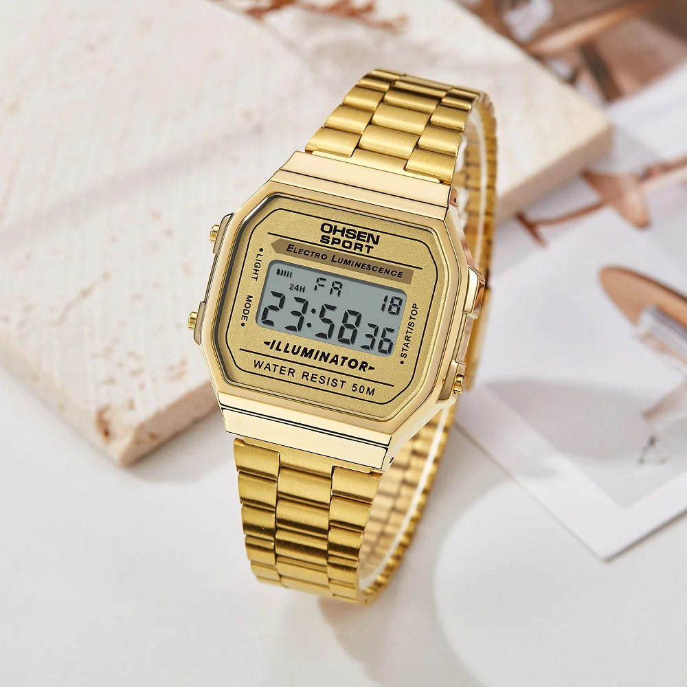 Digital Watches for Women Luxury Gold Ladies Sport Watch reloj mujer Stainless steel Electronic Watch Alarm Clocks Gifts