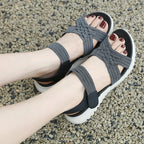 Women's Sandals Summer Casual Non-Slip PU Light Comfort Elastic Soft MD Platform Wedges High Heels Beach Shoes Woman
