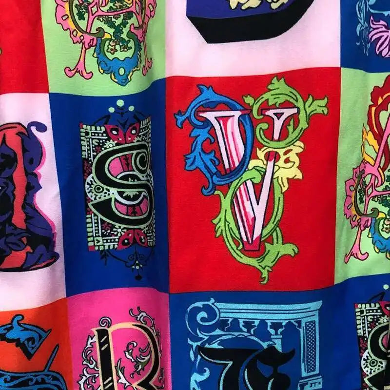 Men Hawaiian Shirt Streetwear Retro Colorful Checkered Letter Print Beach Shirt Summer Shirt Hip Hop Casual Tropical Holiday Top