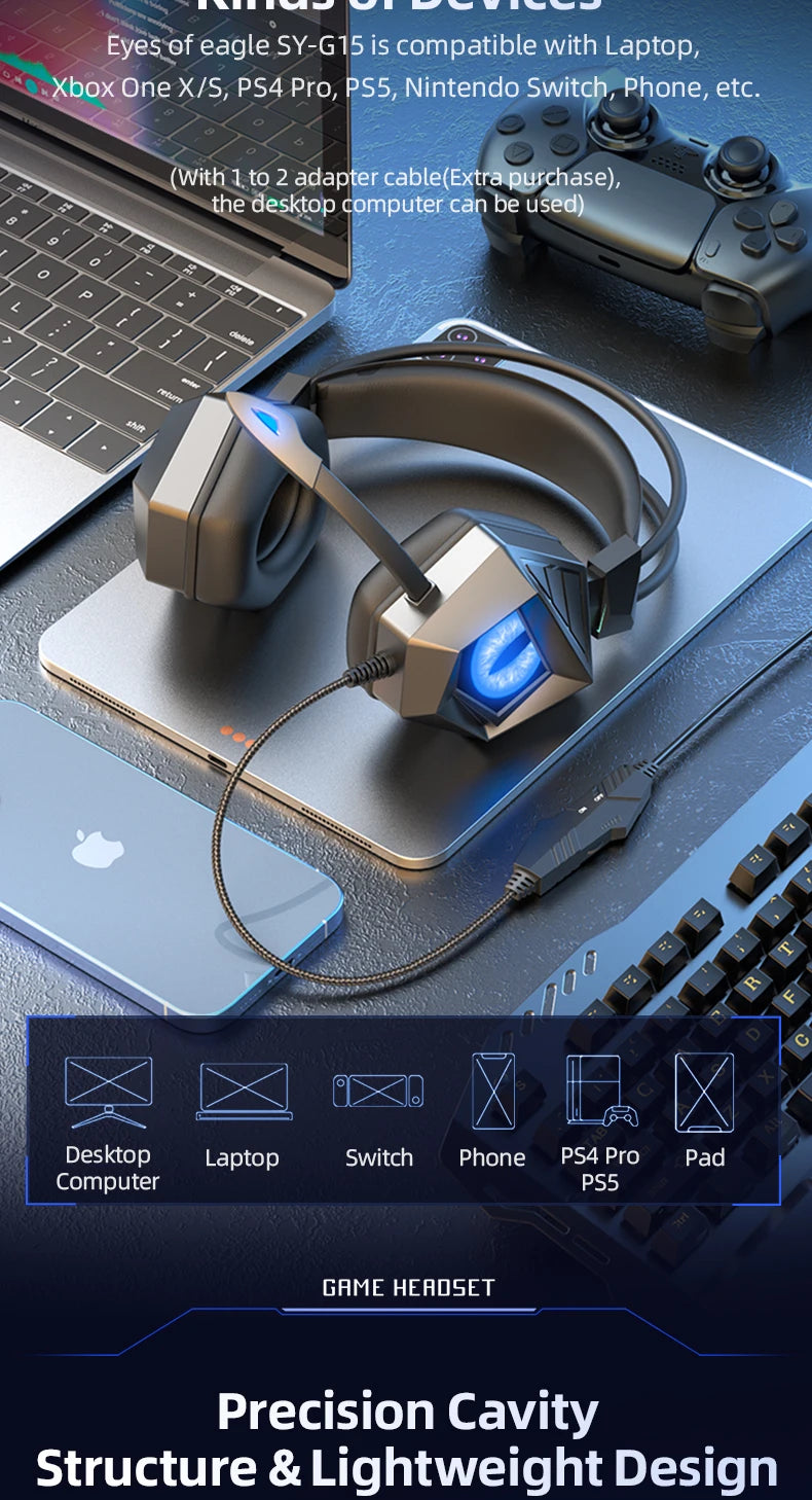 Headphones 3.5mm Wired Gaming Headset Earphones Music For PS4 Play Station 4 Game PC Chat computer With Microphone