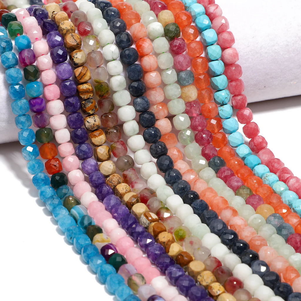 7-8mm Faceted Cube Beads Tourmaline Picture Jasper Agate Turquoise Amethyst Stone Beads for Jewelry Making Diy Accessories