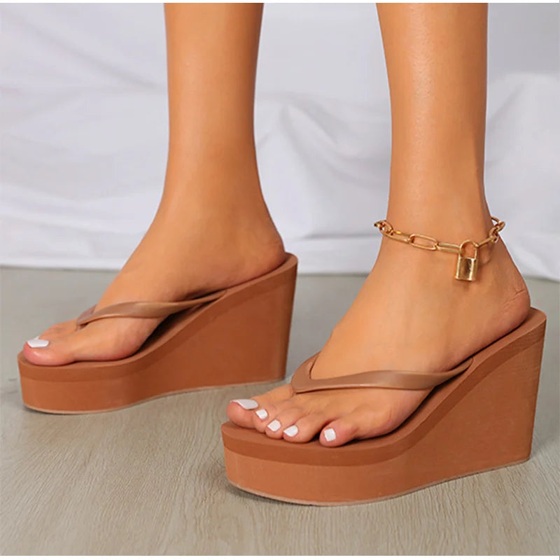 Women's Slippers  Flip Flops Fashion Wedges PU Solid Ladies Elegant Slides Comfort Casual Soft Slip On 2021 Summer Beach Shoes