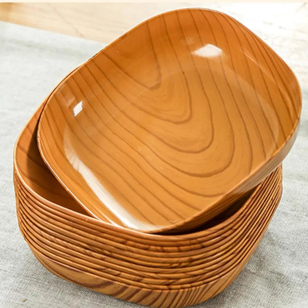 Kitchen Wood Grain Plastic Square Plate Japanese Simple Wood Grain Dish Set For Tableware Kitchen Bowl Dish Dinnerware