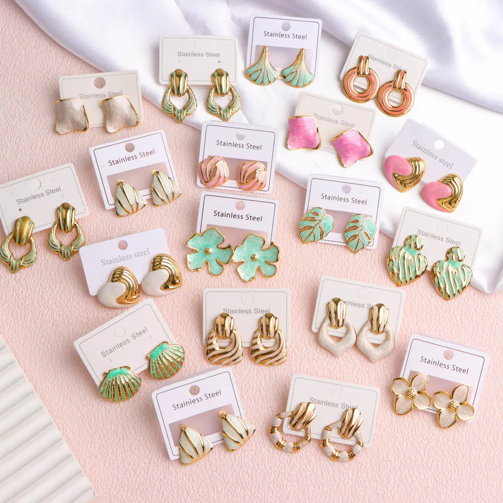 10Pairs/Lot Fashionable Women's Stainless Steel Earrings, Daily Jewelry Accessories Gifted To Friends, Randomly Shipped