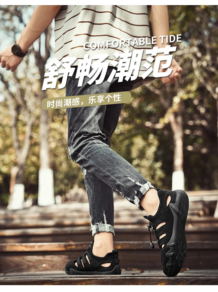 Men's Summer Sandals, Breathable and Comfortable, Cut Out Slip-On Driving Shoes, Walking Shoes, River Tracing Shoes, Wading Shoes, Beach Shoes, Suitable for Outdoor Use