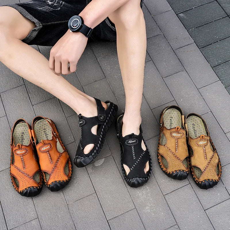 2023 Sandals Summer Men Leather  Classic Men Shoes Slippers Soft Sandals Men Roman Comfortable Outdoor Walking Footwear