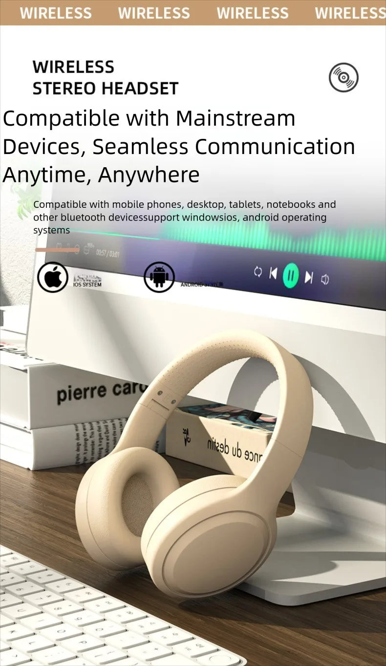 Wireless Bluetooth Headphones Over Ear HIFI Stereo Headsets Noise Reduction Sports Gaming Earphones Music Player with Mic gifts