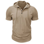 Men's Short-sleeved T-shirts for Sports and Fitness American-style Henley Shirt Hooded Top