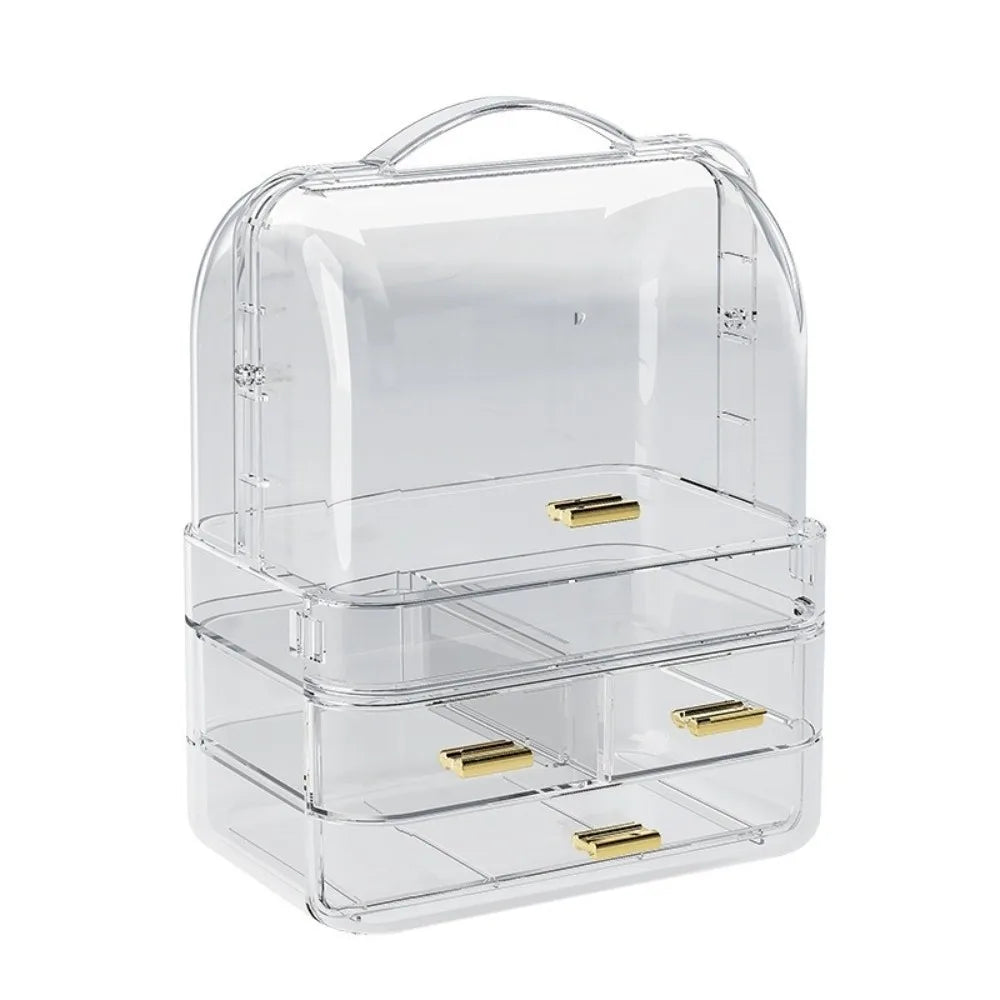 Drawer Style Cosmetics Storage Box Clear with Lid and Handle Makeup Storage Rack Desktop Organizer Dustproof