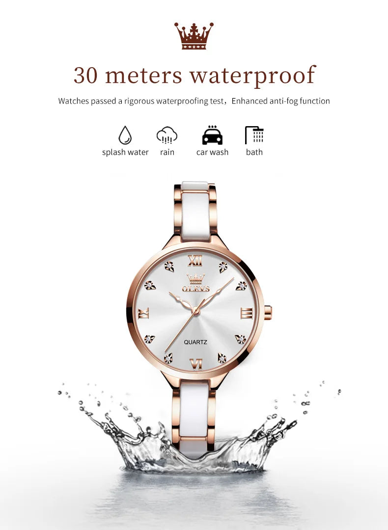 OLEVS 5872 Woman Watches Imported Japan Quartz Movement Waterproof Watch for Women Elegant Ceramic Strap Ladies Wristwatch Gifts
