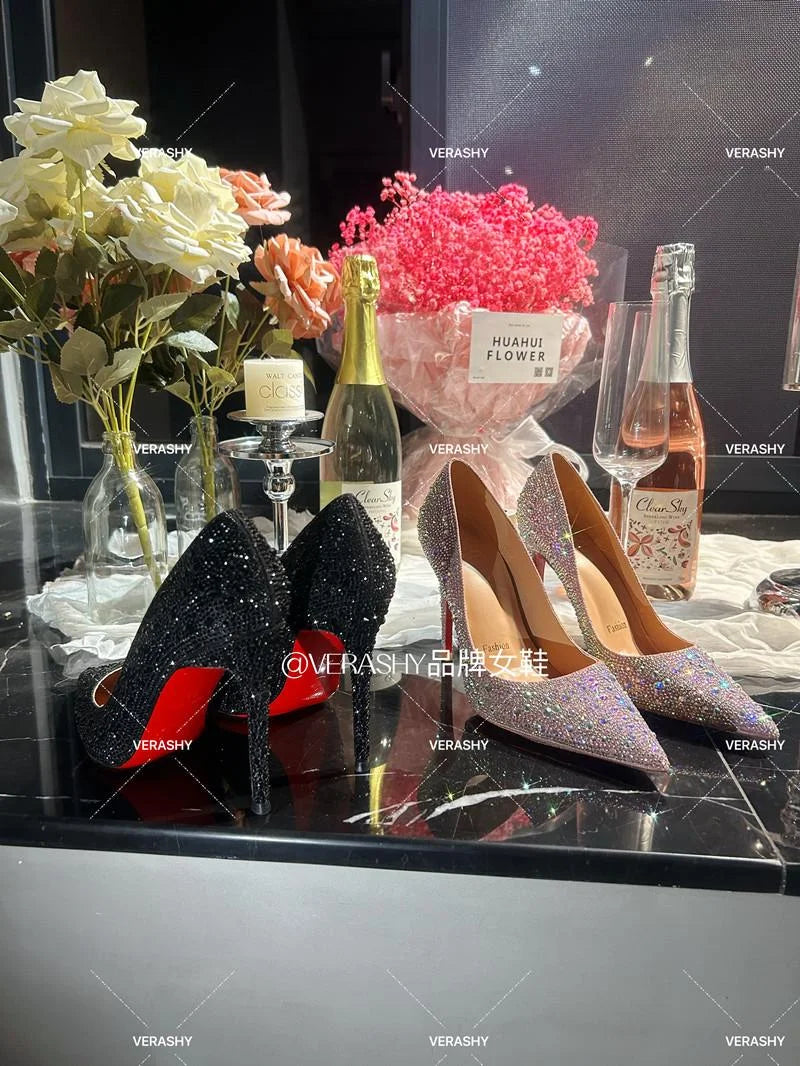 High Heels Women Star Style Sexy Red sole luxury Brand  Woman High Heels Pointed toe glitter Pumps elegant Party Shoes