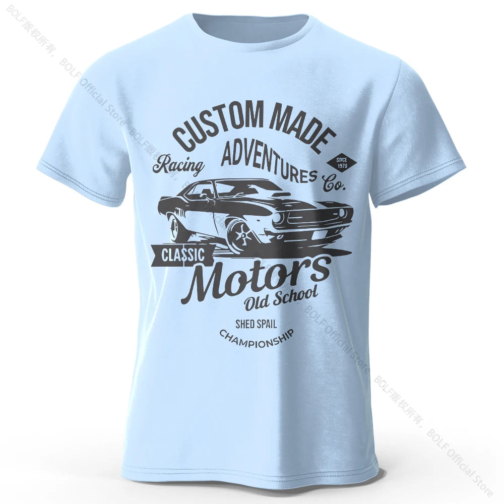 Men's Motors Printed T-Shirt 100% Cotton Oversized Vintage Old School Graphic Tees for Men Women Summer Tops
