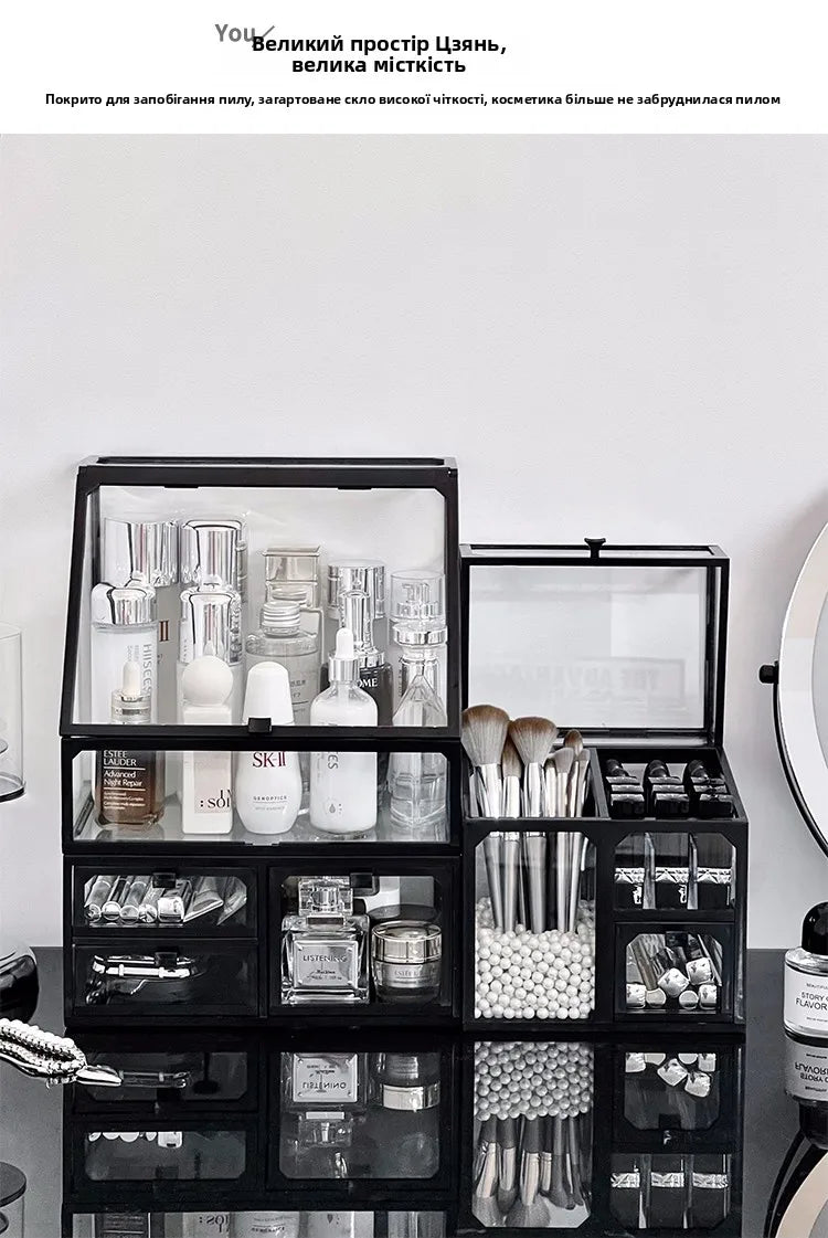 Transparent Cosmetic Storage Box Desktop High-End Dustproof Cover Carents eup Skincare Lipsti Organizer Box