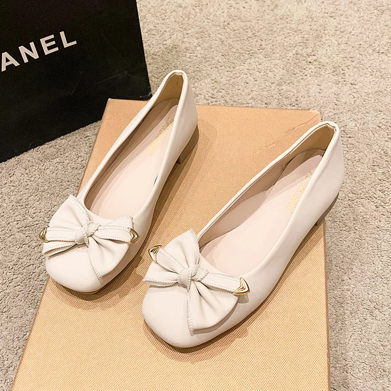Women's 2025 Shallow Mouth Flats with Bow Soft Soled Summer Slope Heel Super Soft Lazy Shoes Low Cut Comfort Ladies Flats
