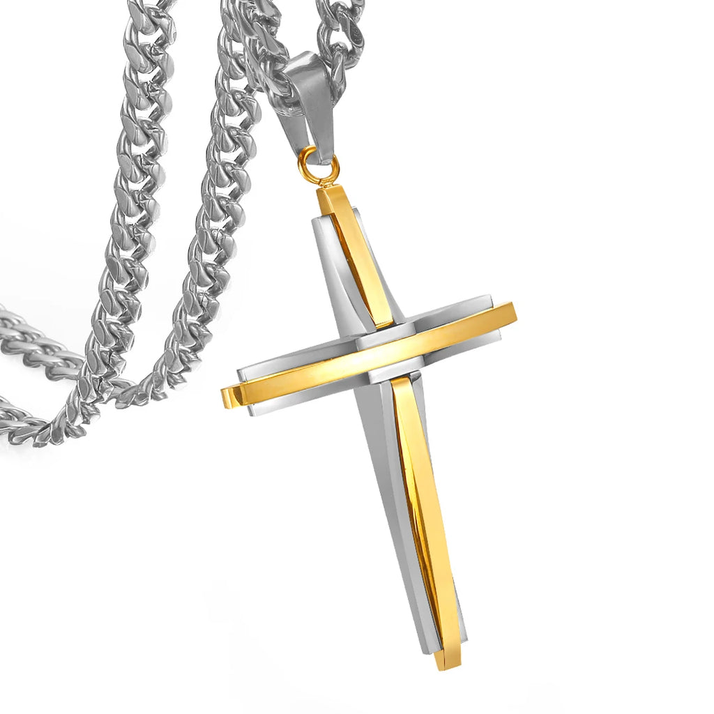 Vintage Cross Pendant Necklace Punk New Design Classic 316L Stainless Steel Curb Chain Men Women Necklace Jewelry