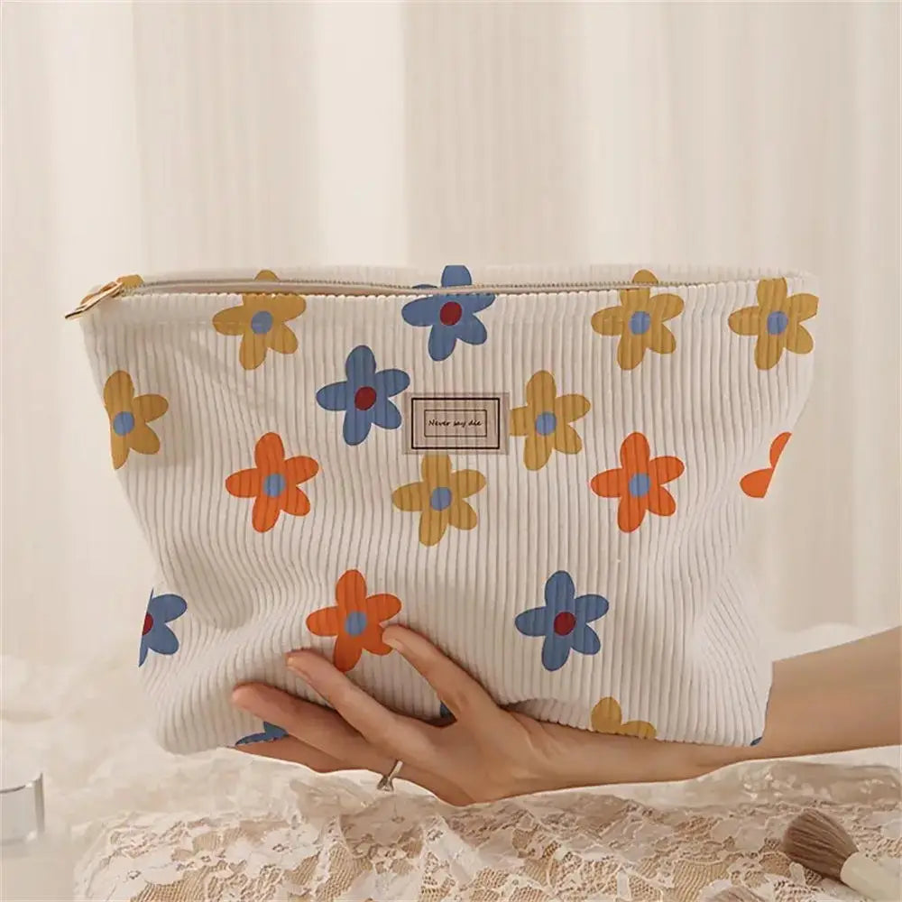 Cosmetic Bag Women Floral Makeup Case Organizer Korean Embroidery Cosmetic Pouch Travel Toiletry Bag Corduroy Canvas Beauty Case