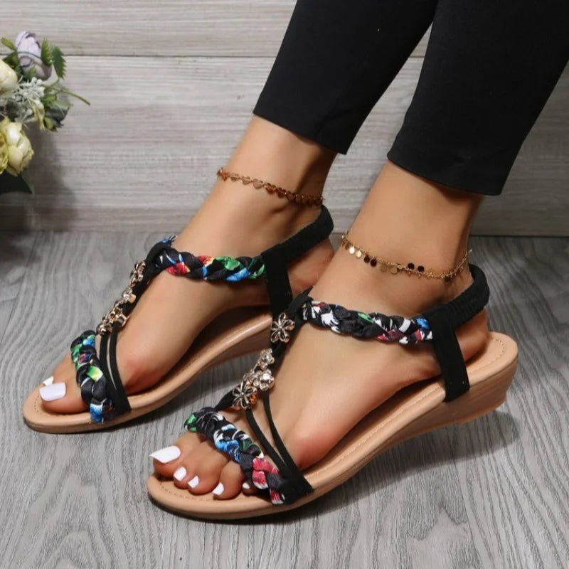 Sandals Woman Summer 2023 Fashion Comfortable Weave Slippers Beach Bohemian Slides Ladies Flats Sandals Rome Shoes for Women