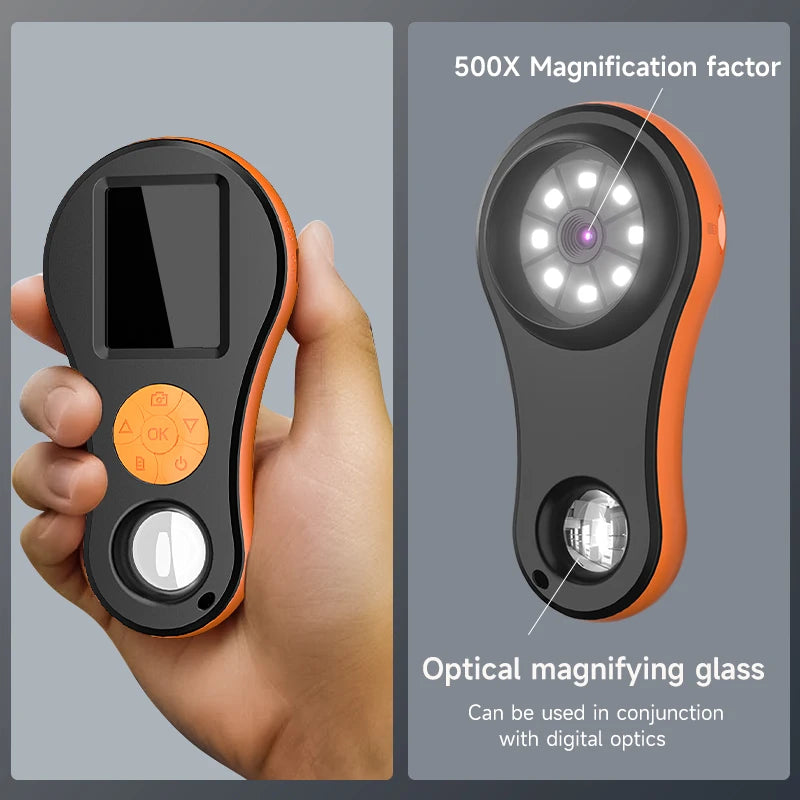 2.0'' IPS Digital Magnifier HD 1080P 500X Portable Microscope Handheld Mignifying Glass for Electronics Repair Check Jewelry