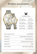 OLEVS 2906 Couple Watch Original Roman Scale Diamond Dial Luxury Quartz Watch For Men Women Rhombus Strap Waterproof Hand Clock
