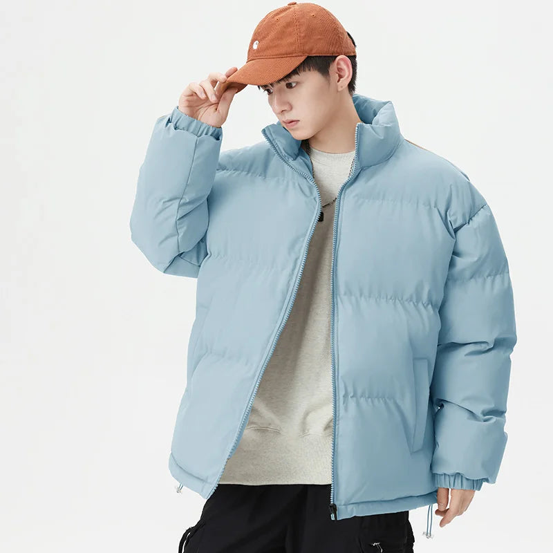 Autumn and Winter  Dopamine  Cotton  Jacket, Men's Stand-up Collar Coat, Men's  Thick Pure Color Warm Cotton Jacket, Cotton Coat
