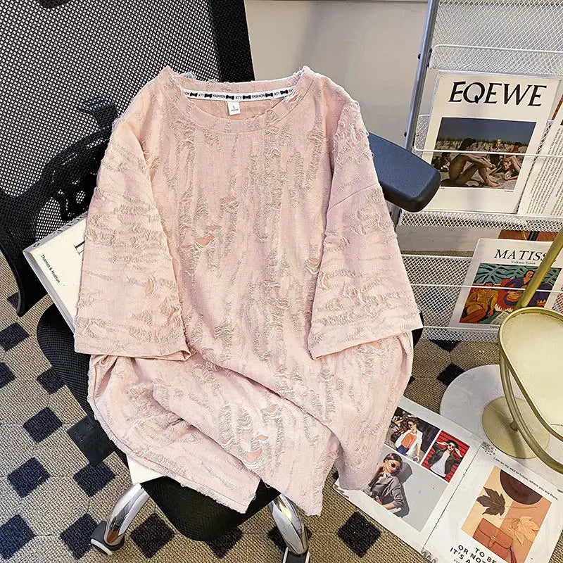 Embroidered Holes Short Sleeve T-Shirt Women Summer New Top