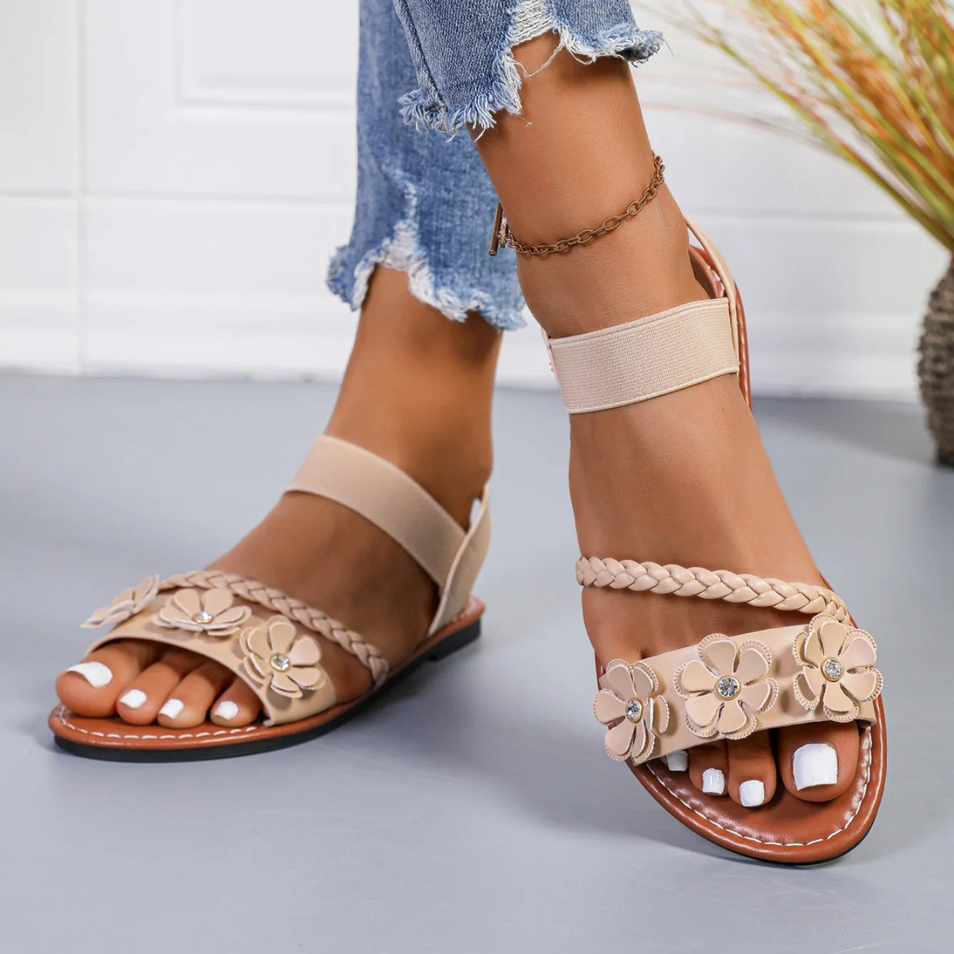 Women Sandals Fashion Flower Wedge Sandals Summer Casual Solid Color Sandals Breathable Beach Shoes Women Sandalias De Mujer