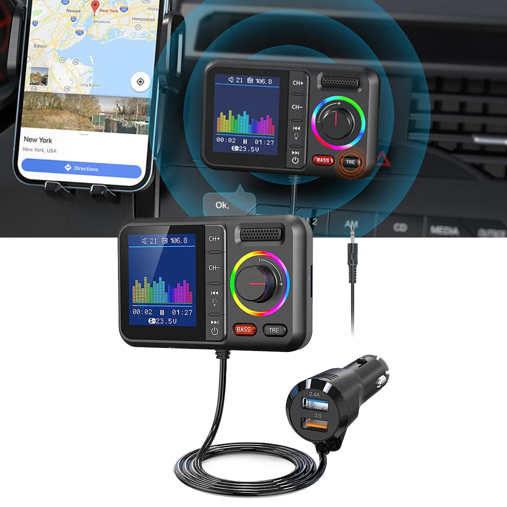 Hands-free Car MP3 Player Dual USB Fast Charging Car Audio Driving Experience Fast Charging Technology LED Backlighting Modes