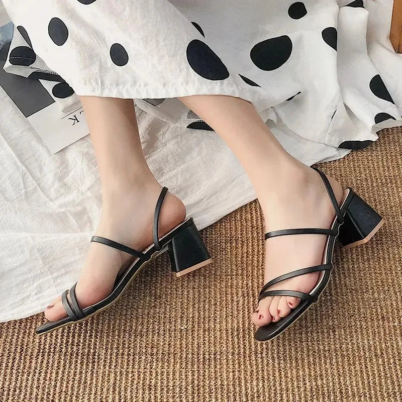 Women High Heel Sandals Summer Casual Female Shoes Woman Square Heel Open Toe Ankle Strap Ladies Sandalias Wedge Shoe 2025 New