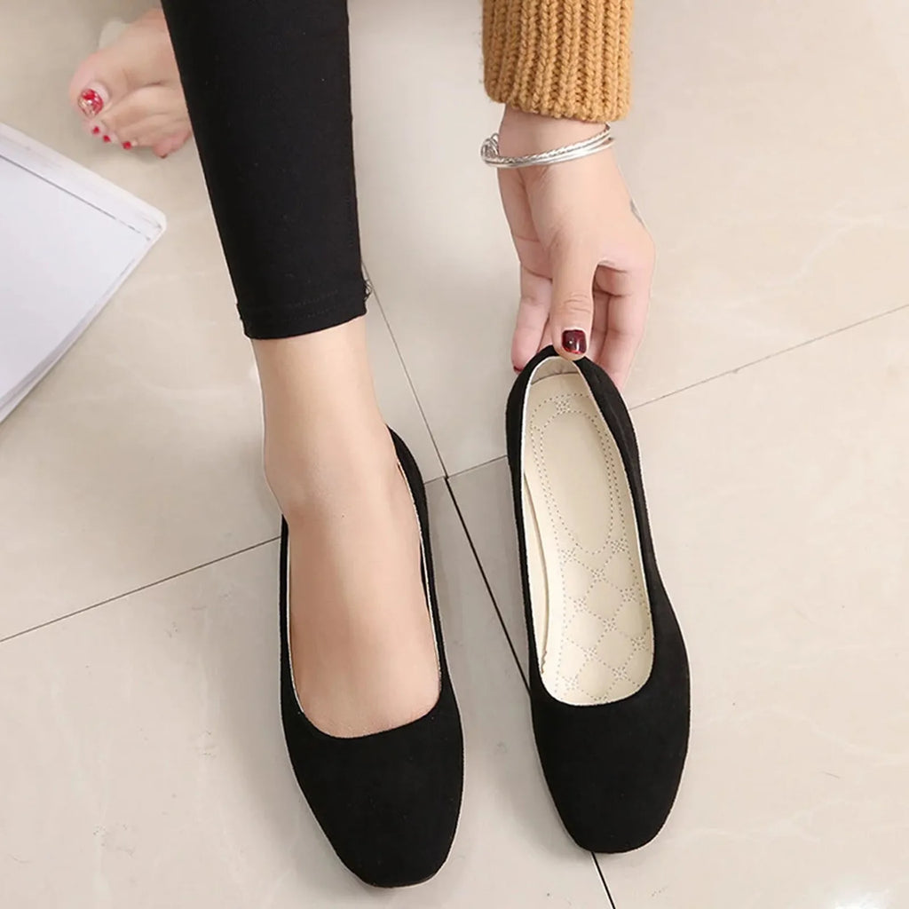 Woman Flats Casual Round Toe Cute Flats Flock Mocasines Ballerina Church Flats Female Suede Elegant Soft Sole Mom Shoes