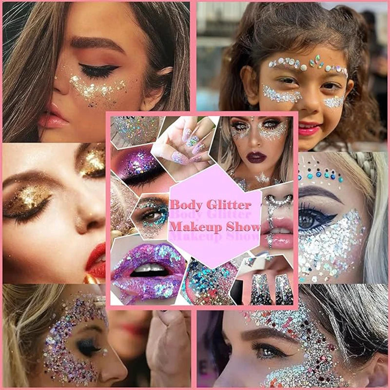 8 colors body glitter, face glitter gel, hair glitter, self-adhesive glitter gel, cosmetic glitter, suitable for stage makeup