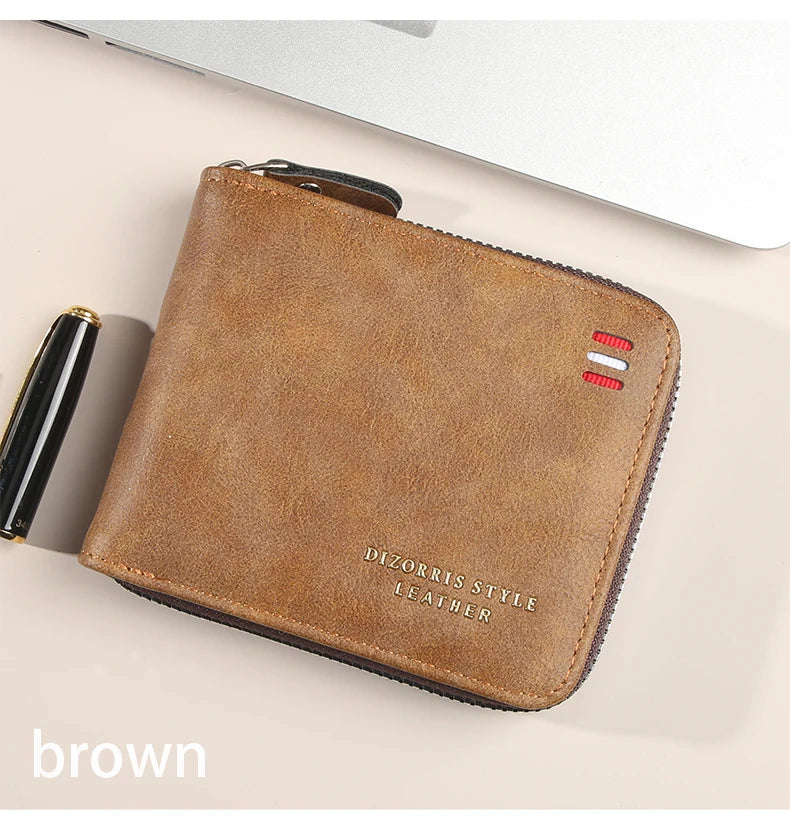 Men's wallet short version 2025 new solid color youth simple three fold wallet multifunctional student zipper coin purse