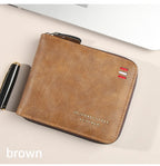 Men's wallet short version 2025 new solid color youth simple three fold wallet multifunctional student zipper coin purse