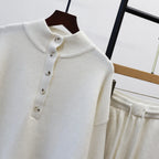 Pant Set Women Two Piece Sets Stand Collar Full Sleeve Knit Tops Wide Leg Long Pants Lace Up Elastic Waist Y2k Streetwear